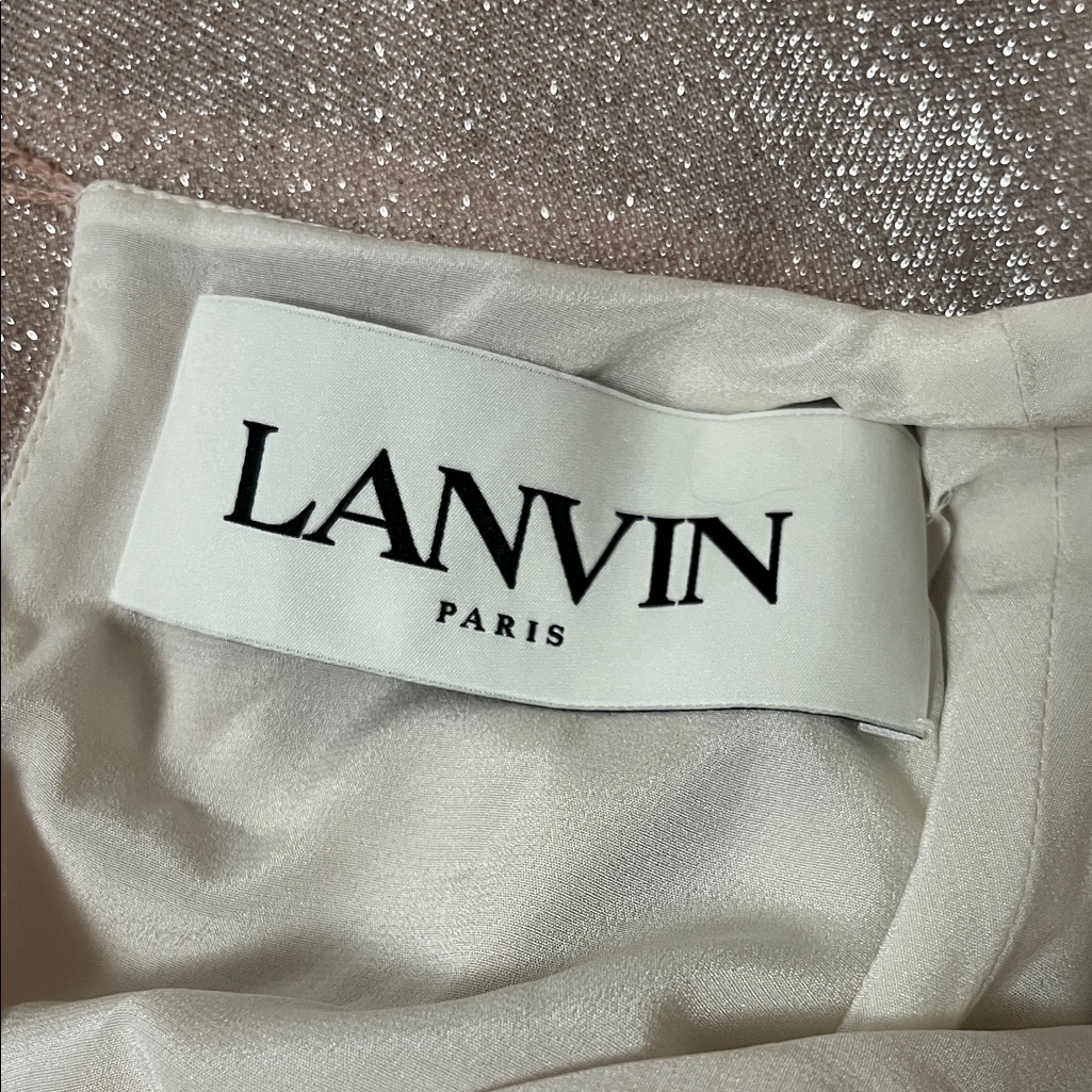 Lanvin Metallic Twisted Knot Front Asymmetric Hem Long Dress — image 2 of 8